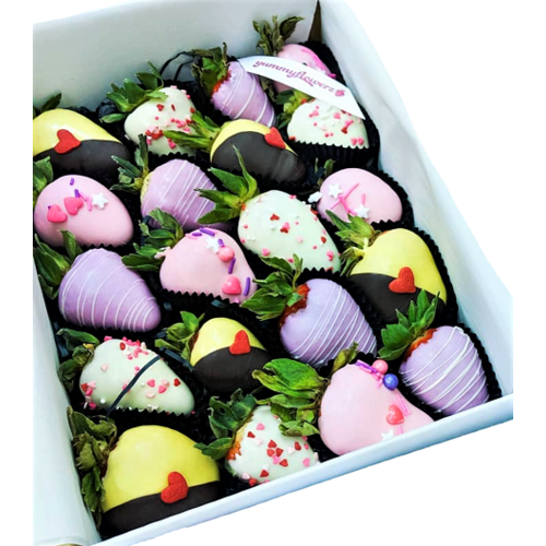 20pcs Pink, Purple, Yellow & White Chocolate Strawberries Gift Box
